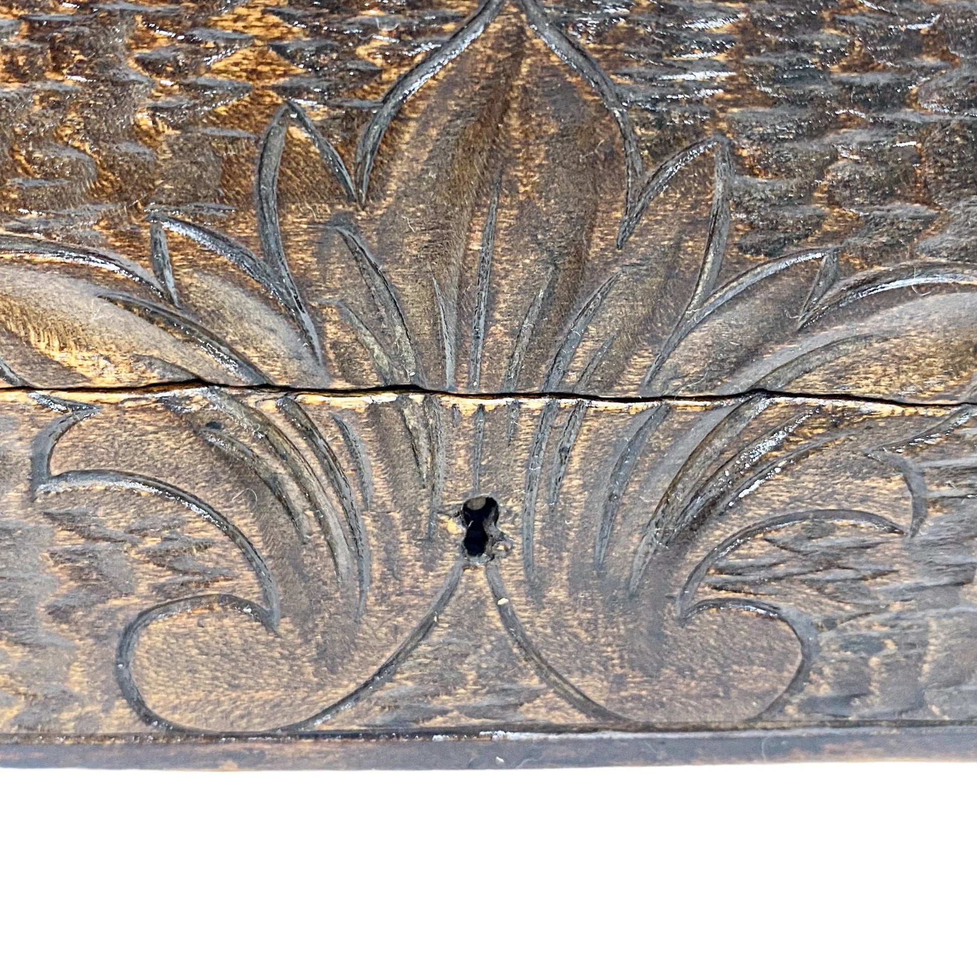 Antique Black Forest Gothic Revival wood keepsake box with floral carving, Germany c. 1890s