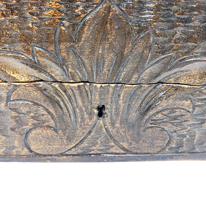Antique Black Forest Gothic Revival wood keepsake box with floral carving, Germany c. 1890s