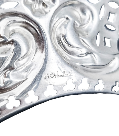 Victorian sterling silver oval bonbon dish, embossed with scrolls, Adie & Lovekin 1896