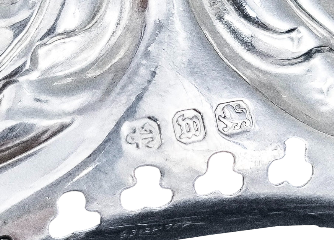 Victorian sterling silver oval bonbon dish, embossed with scrolls, Adie & Lovekin 1896