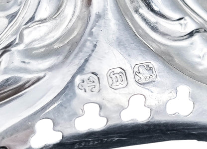 Victorian sterling silver oval bonbon dish, embossed with scrolls, Adie & Lovekin 1896