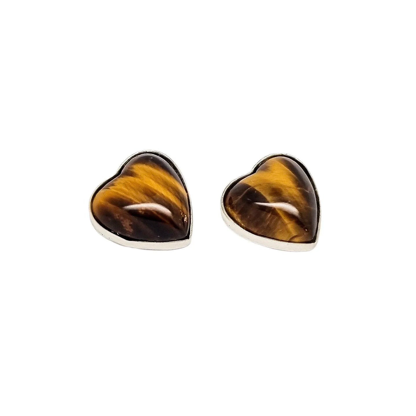 Tiger’s eye sterling silver heart-shaped stud earrings