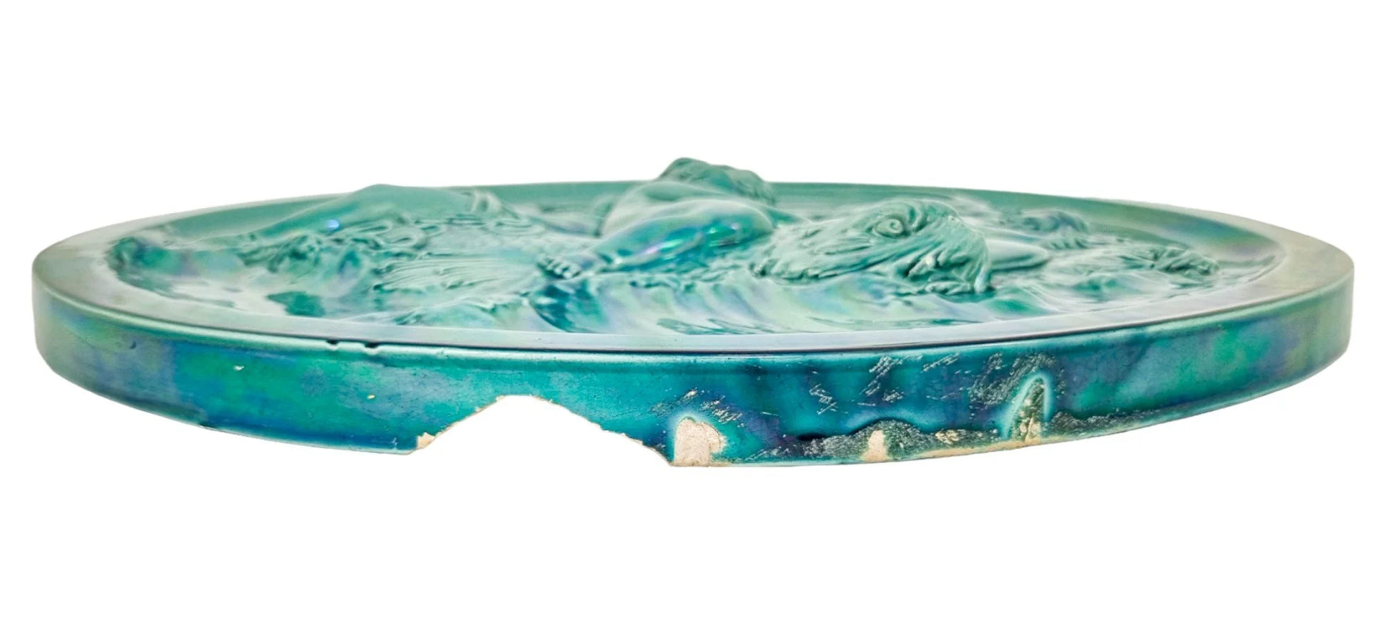 French 1890's Clément Massier huge iridescent turquoise wall charger