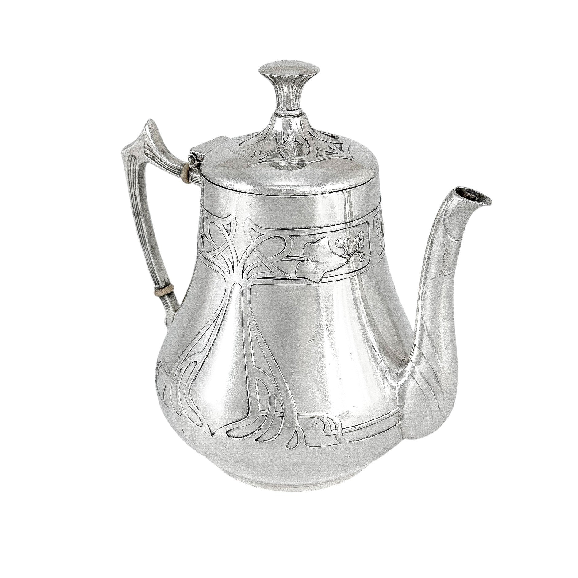 Silver plated WMF Art Nouveau Jugendstil five-piece tea and coffee set on tray