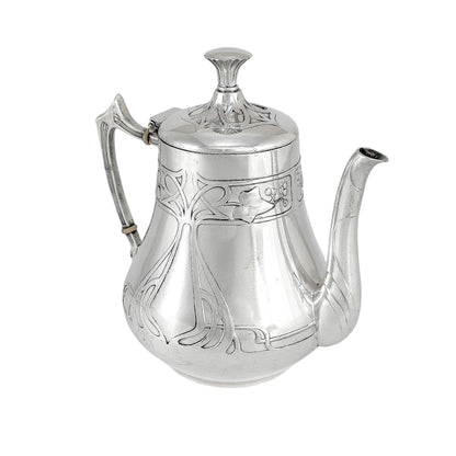 Silver plated WMF Art Nouveau Jugendstil five-piece tea and coffee set on tray