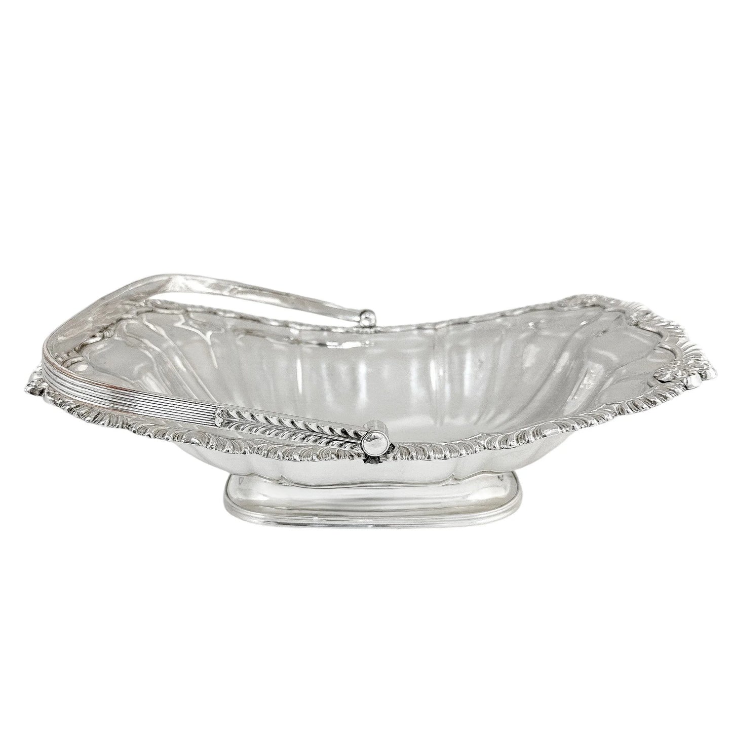 George III Old Sheffield plate large fluted basket with sterling aristocratic stag family crest