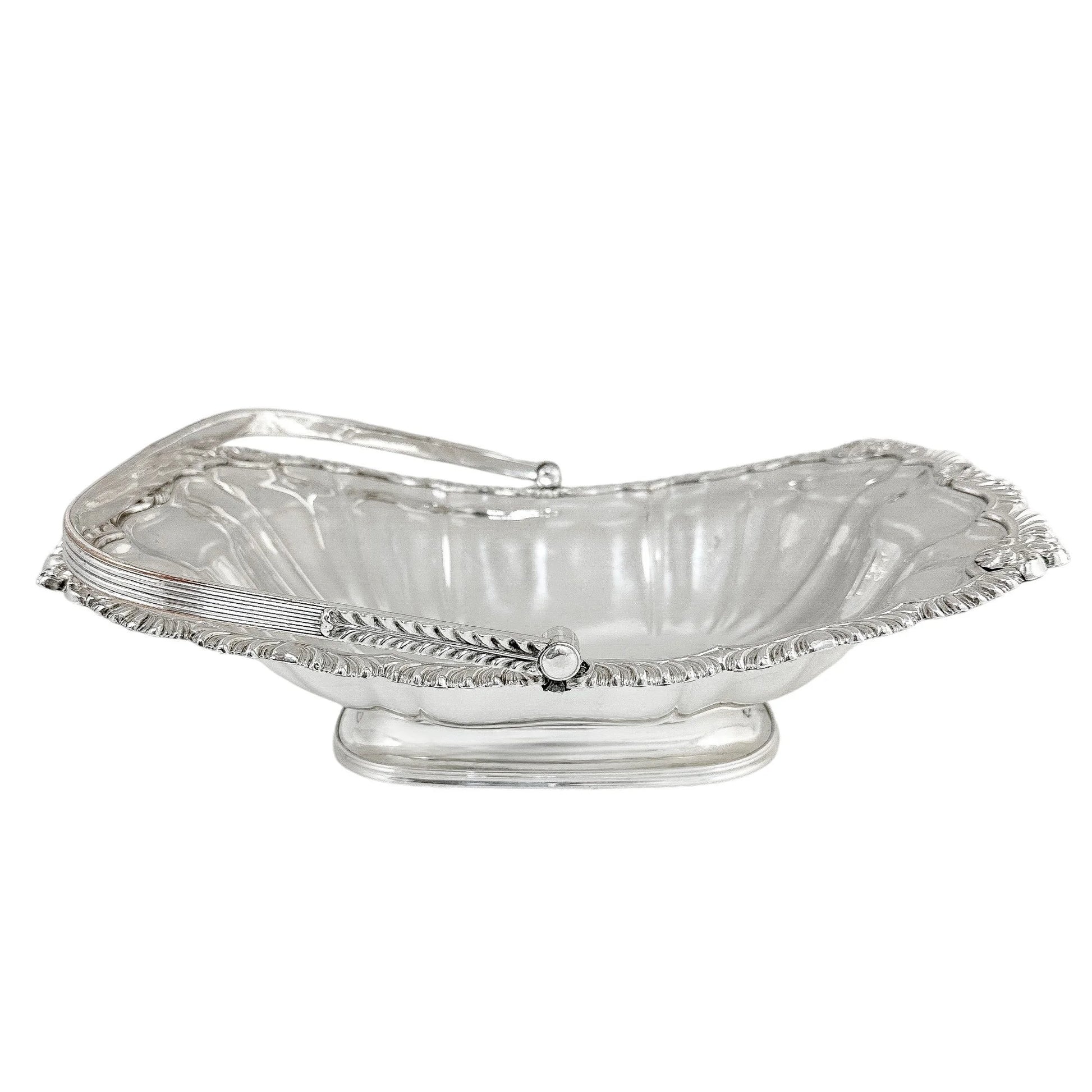 George III Old Sheffield plate large fluted basket with sterling aristocratic stag family crest
