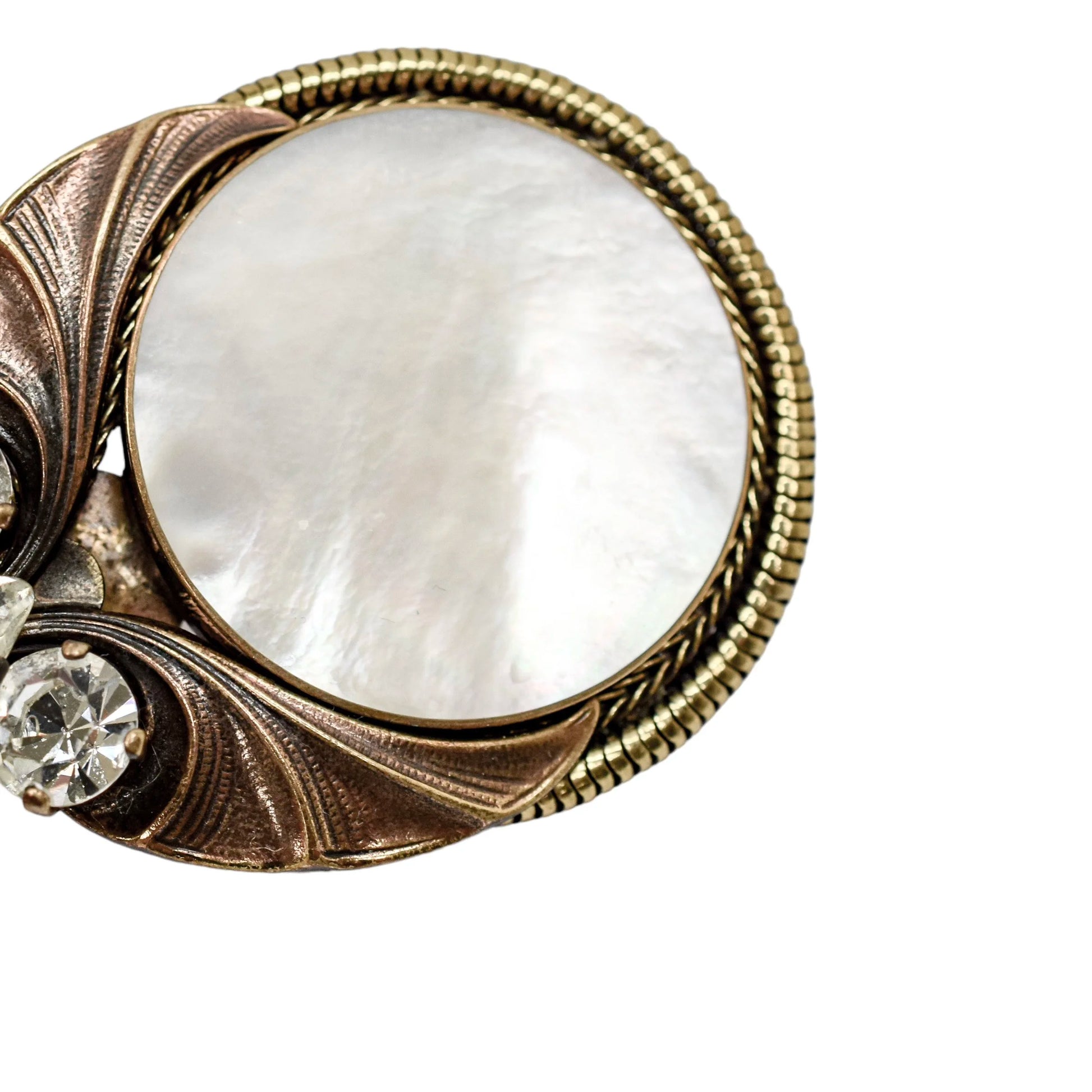 Vintage Ermani Bulatti Art Deco bronzed mother-of-pearl large dangling statement brooch