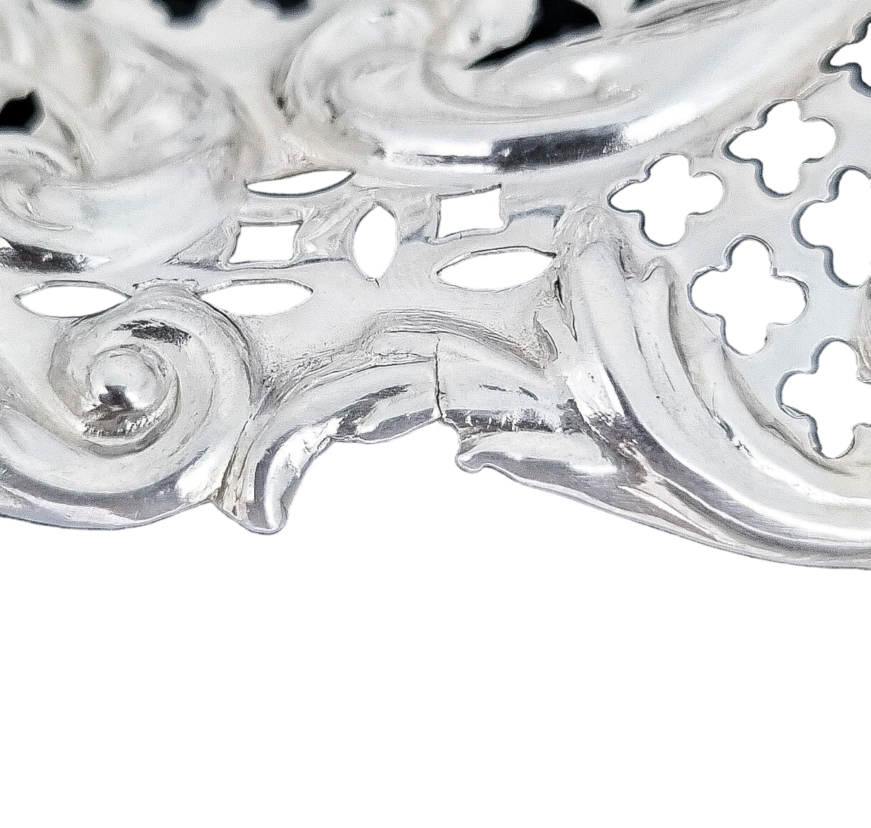 Victorian sterling silver oval bonbon dish, embossed with scrolls, Adie & Lovekin 1896