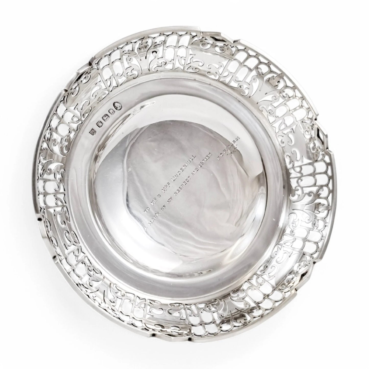 Large sterling silver pedestal basket with pierced foliate and trellis decoration, Sheffield 1953