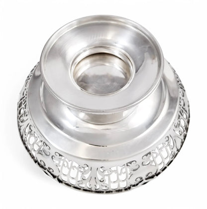 Large sterling silver pedestal basket with pierced foliate and trellis decoration, Sheffield 1953