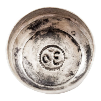 Middle Eastern silver round pill box with lotus flower lid