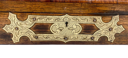 Victorian glove box with Celtic brass overlay engraved with scrolls and foliage