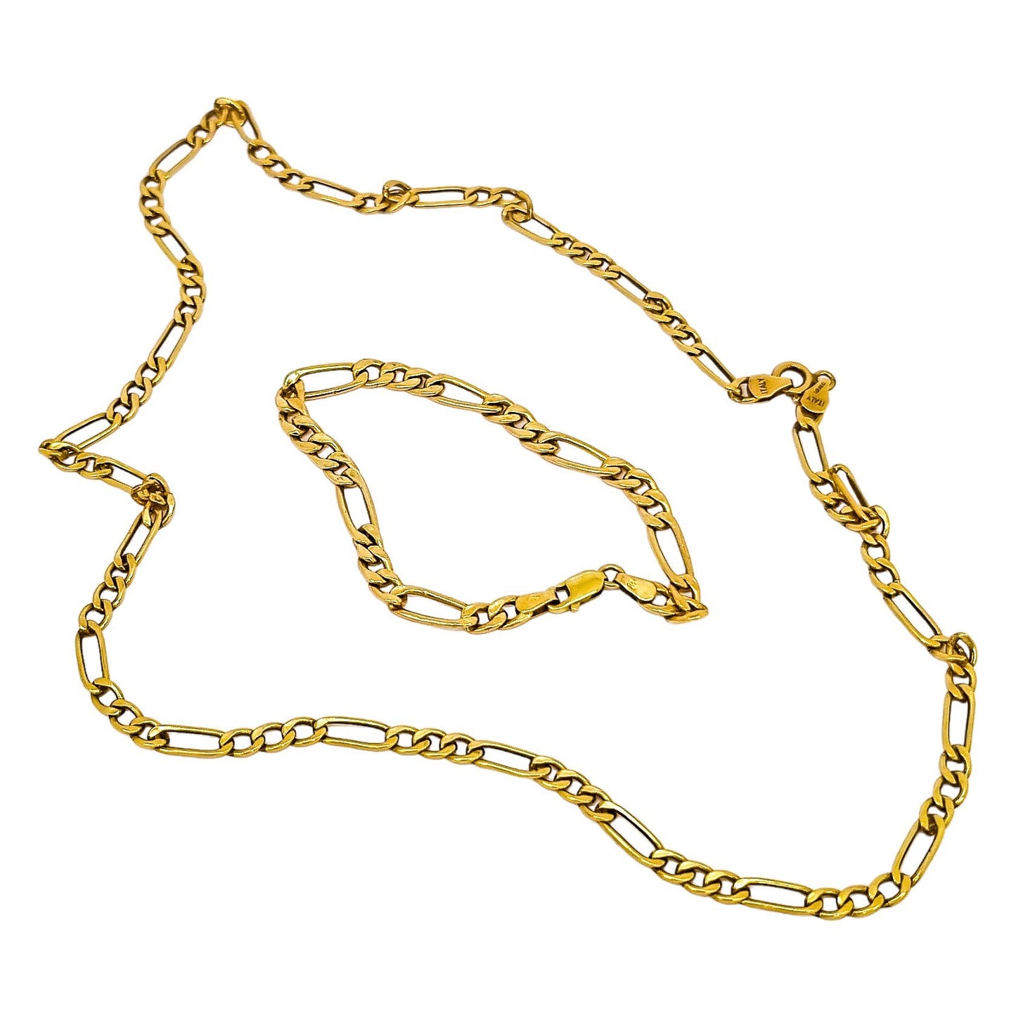 Vintage Italian 9ct yellow gold figaro curb chain bracelet and necklace set