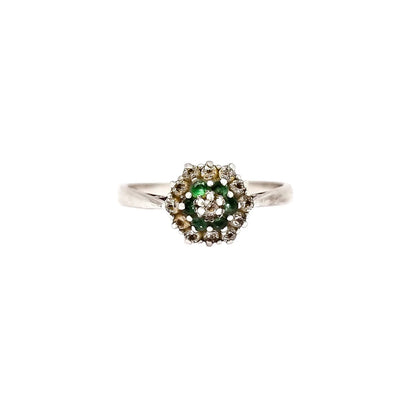 Vintage 1960's sterling silver emerald cluster cocktail ring, size P ½