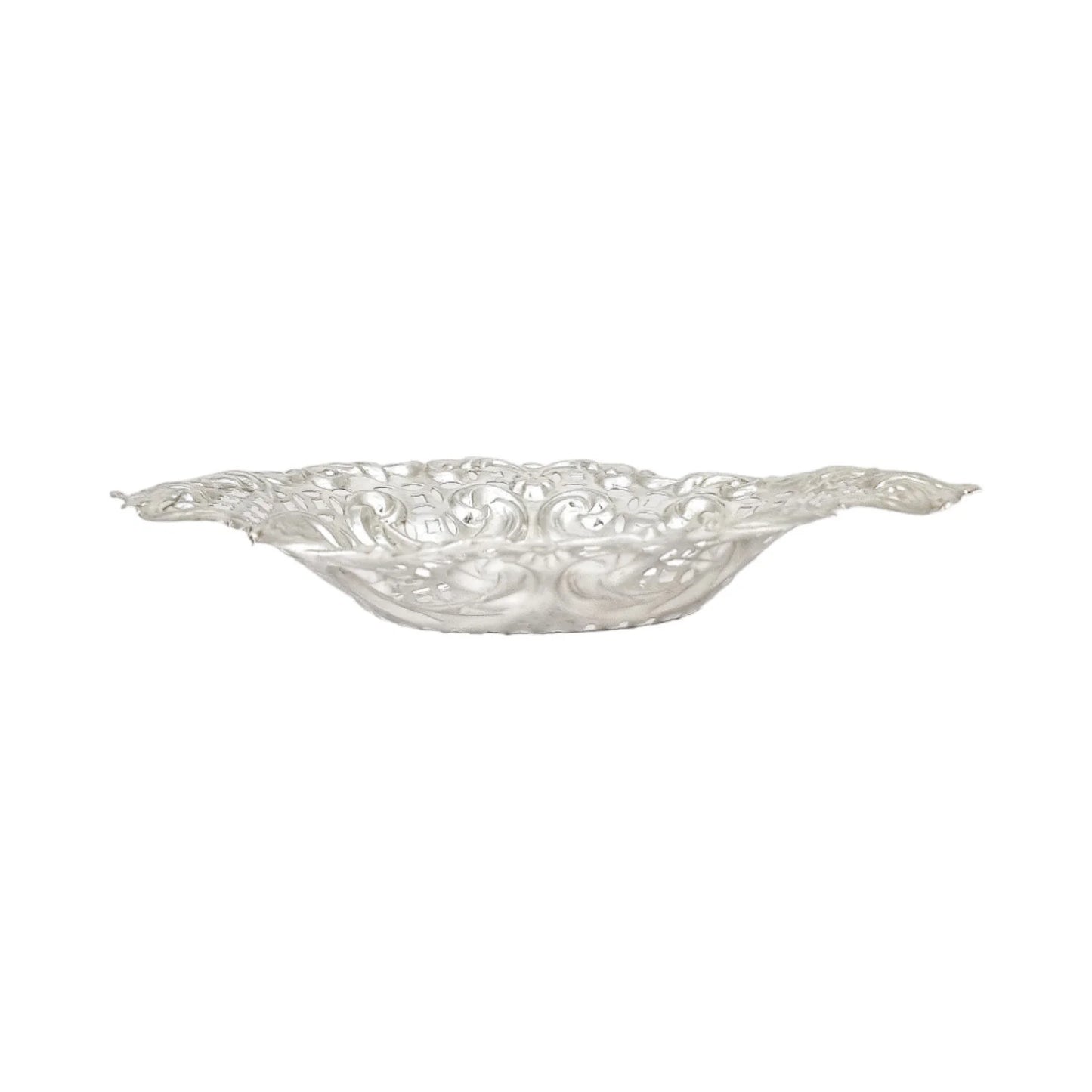 Victorian sterling silver oval bonbon dish, embossed with scrolls, Adie & Lovekin 1896
