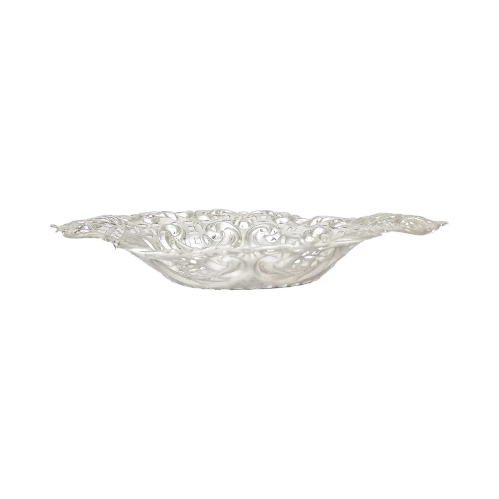 Victorian sterling silver oval bonbon dish, embossed with scrolls, Adie & Lovekin 1896