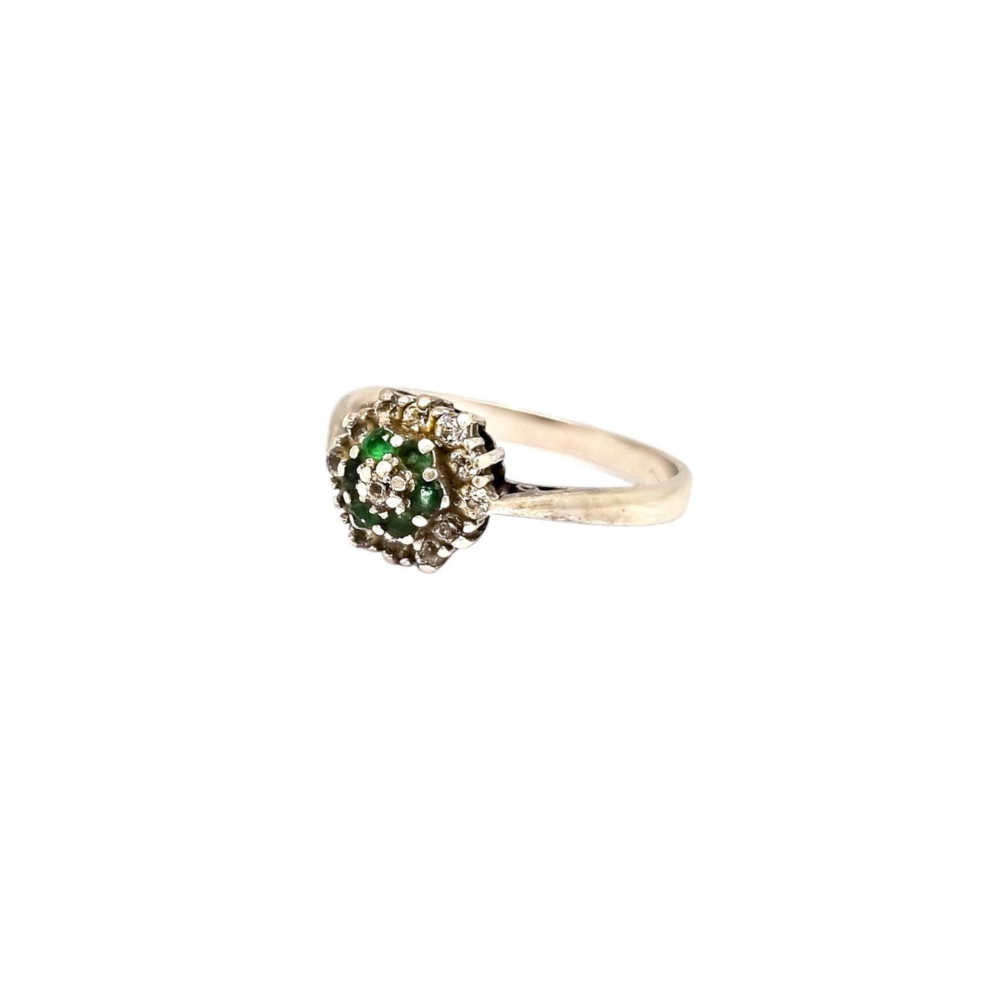 Vintage 1960's sterling silver emerald cluster cocktail ring, size P ½