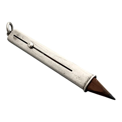 Edwardian Sampson Mordan sterling silver carpenter’s sliding push pencil with bale for necklace