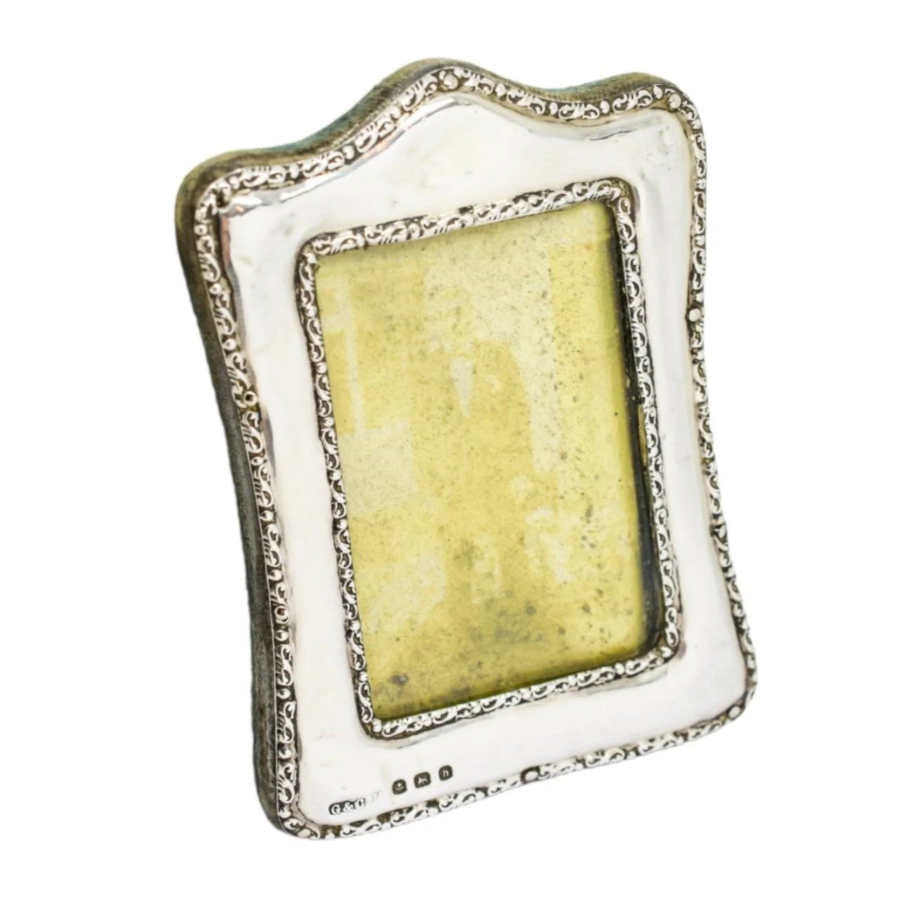 Edwardian sterling silver easel photo frame trimmed with scrolls