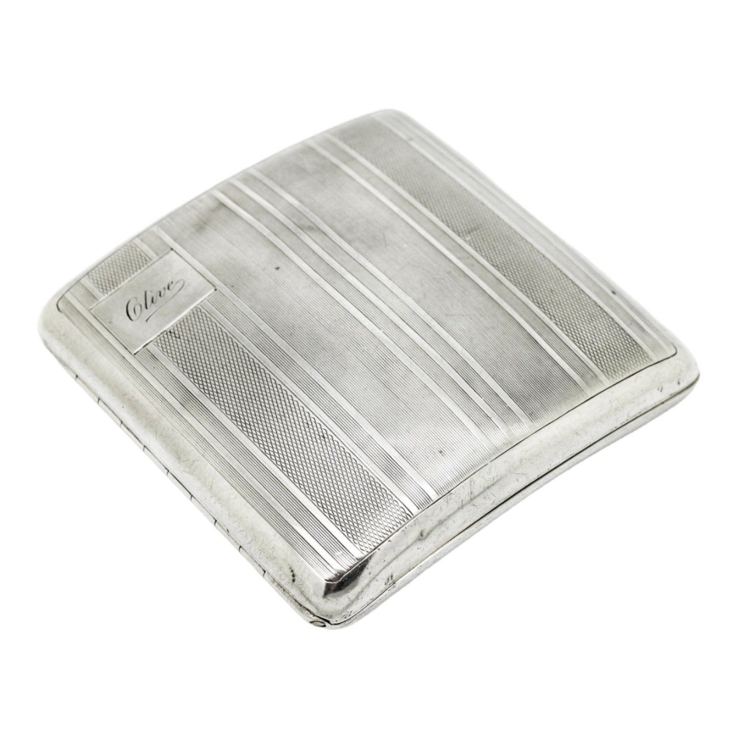 Art Deco gilt and sterling silver cigarette card case inscribed “Clive”