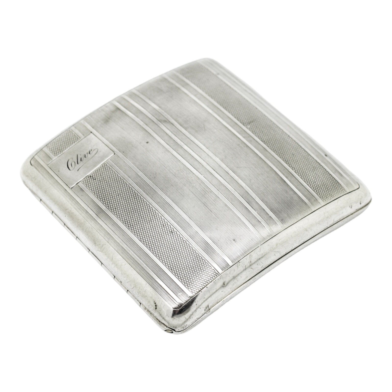 Art Deco gilt and sterling silver cigarette card case inscribed “Clive”