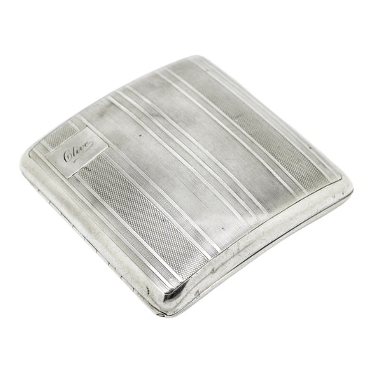 Art Deco gilt and sterling silver cigarette card case inscribed “Clive”