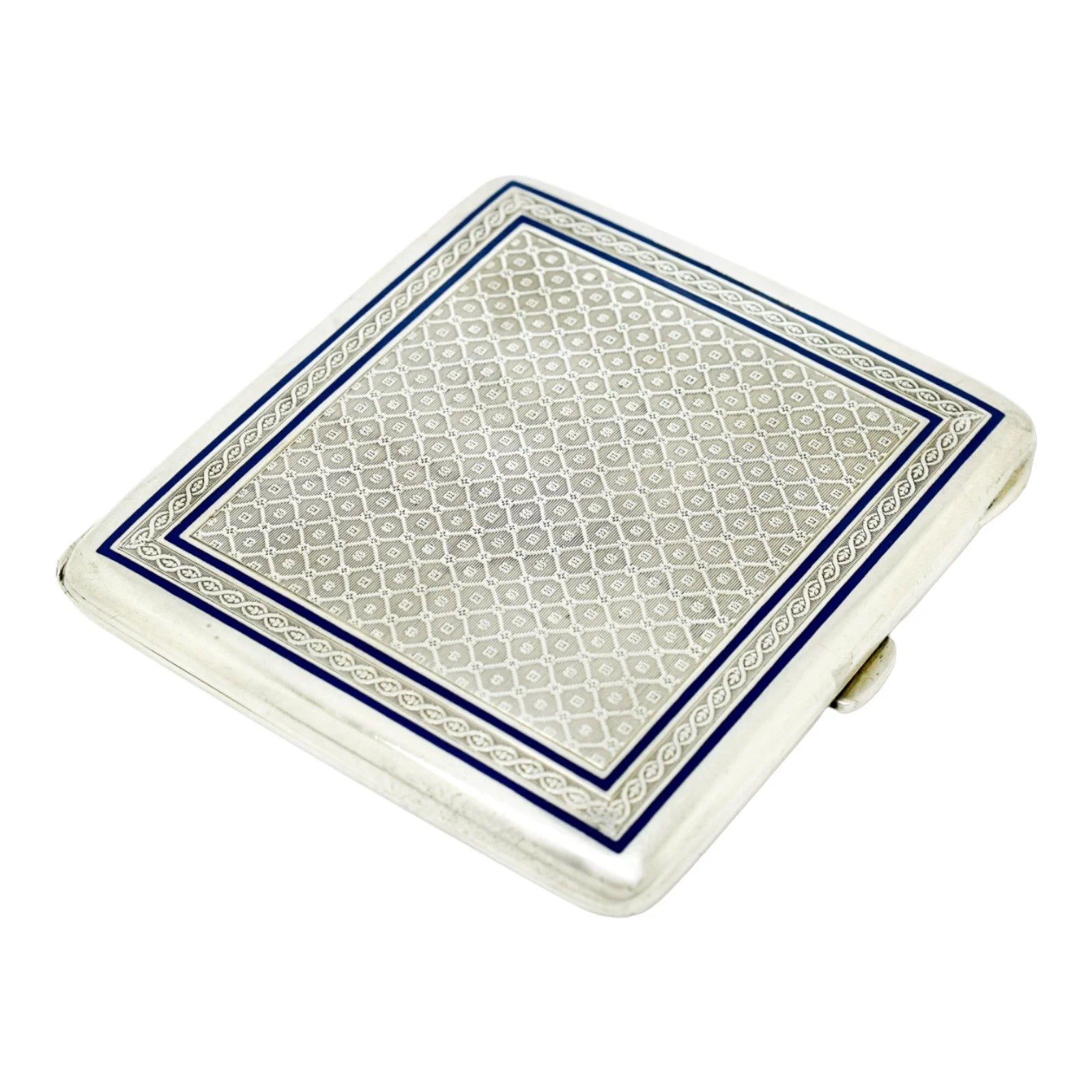 German Art Deco Louis Kuppenheim gilt, silver and enamel engine-turned cigarette case