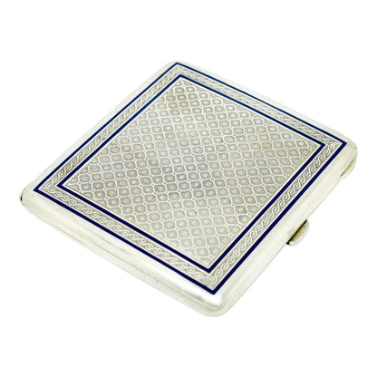 German Art Deco Louis Kuppenheim gilt, silver and enamel engine-turned cigarette case