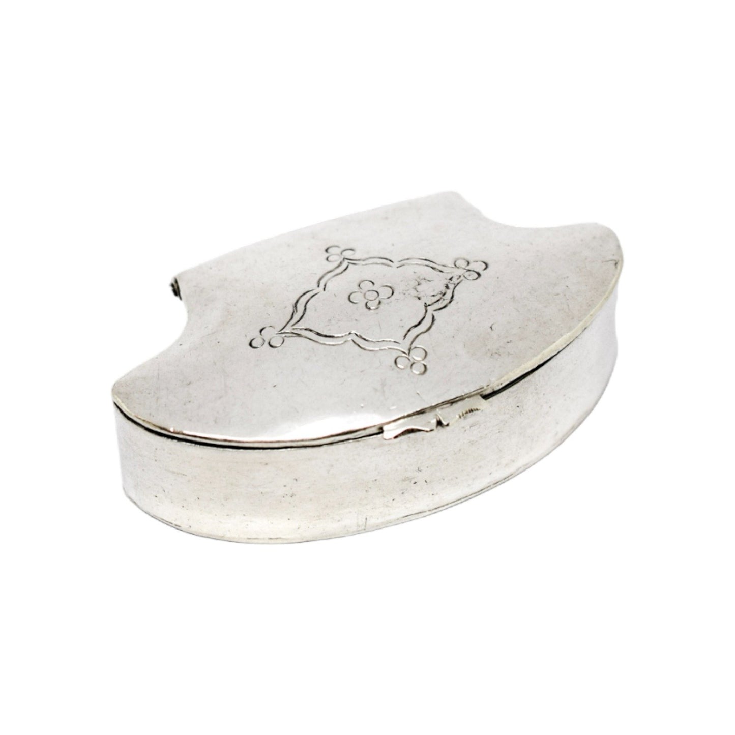 Antique Indian silver fluted oval pill snuff box with domed floral lid