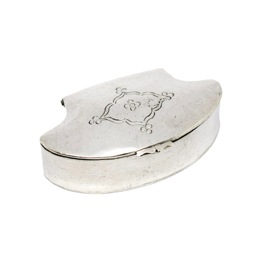 Antique Indian silver fluted oval pill snuff box with domed floral lid