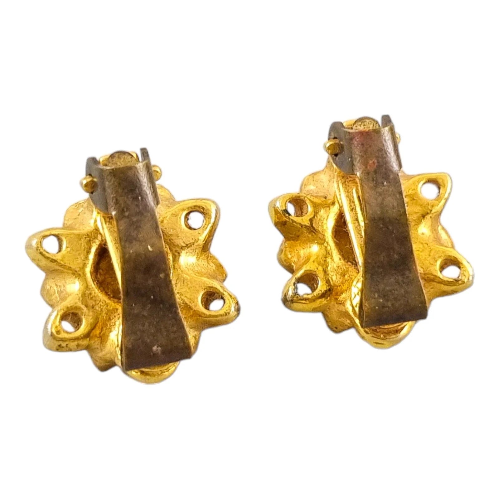 1960's estate gold plated opalite moonstone ear clips in a cluster floral shape