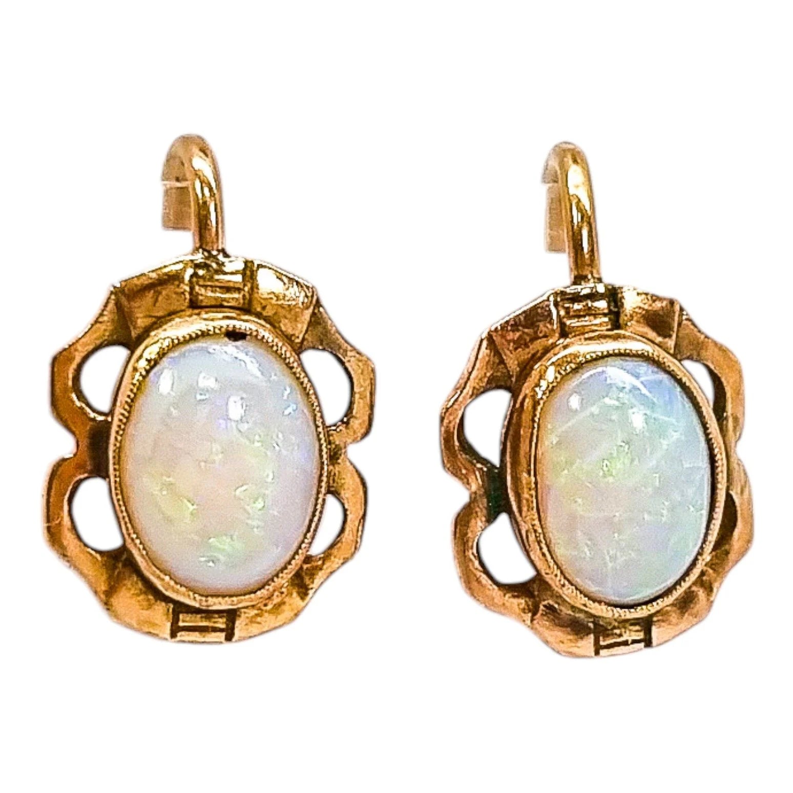 Antique 9ct yellow gold pinfire opal screw-back earrings
