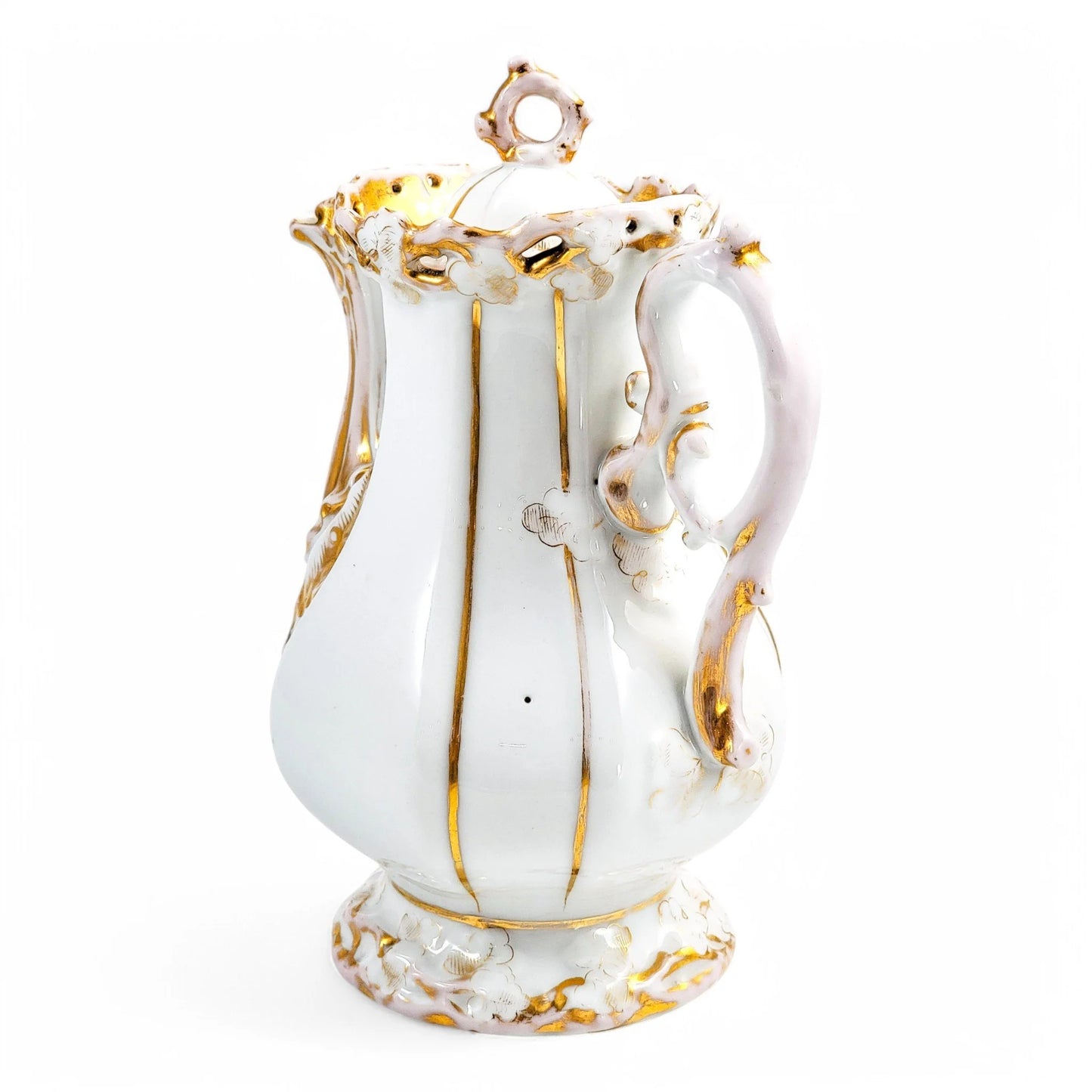Rare Carl Tielsch & Co hard-paste porcelain coffee pot, Rococo Revival floral decoration with gilding, circa 1850s