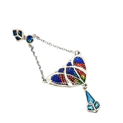 Art Nouveau sterling silver blue red enamel lavaliere pendant