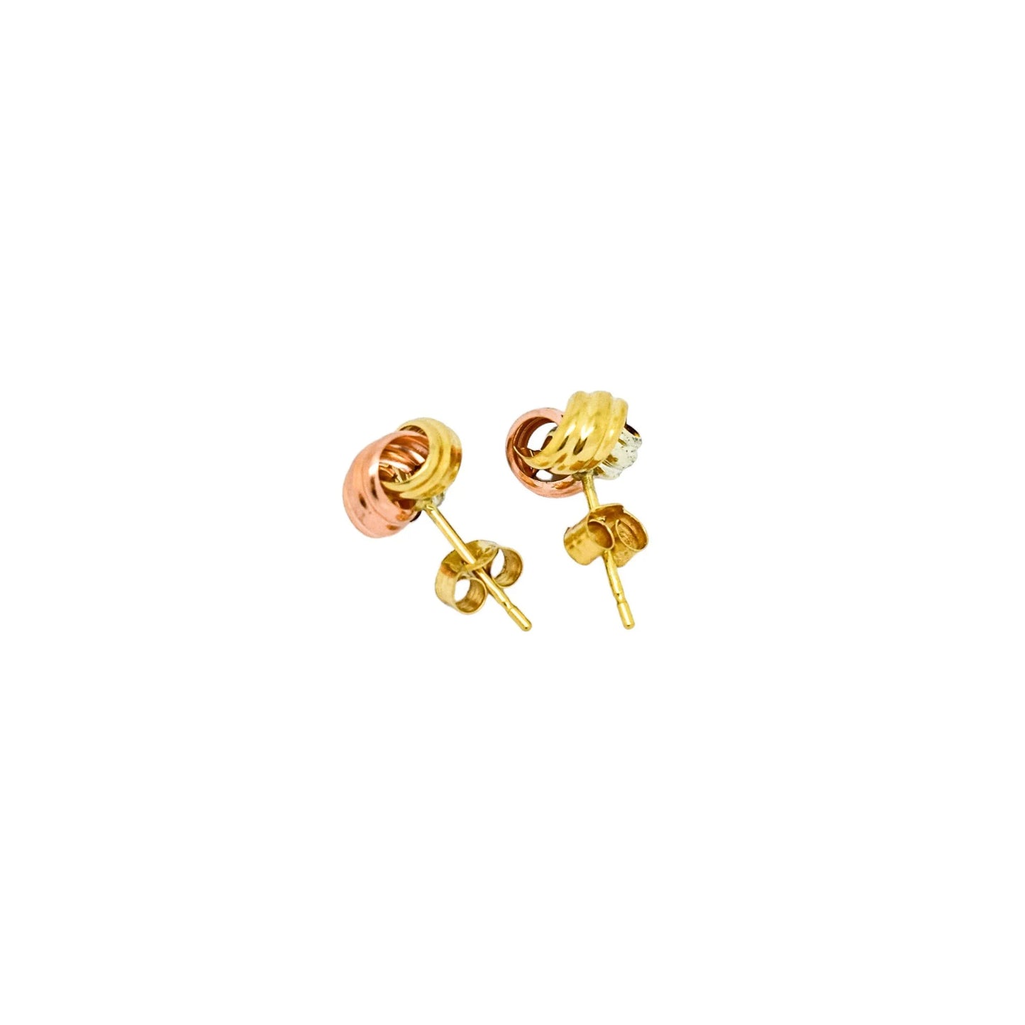 Vintage tri-colour stud earrings in yellow, white and rose gold