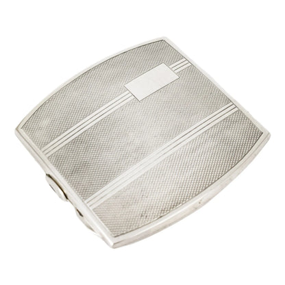 Sterling silver Art Deco engine-turned square compact powder case with mirror