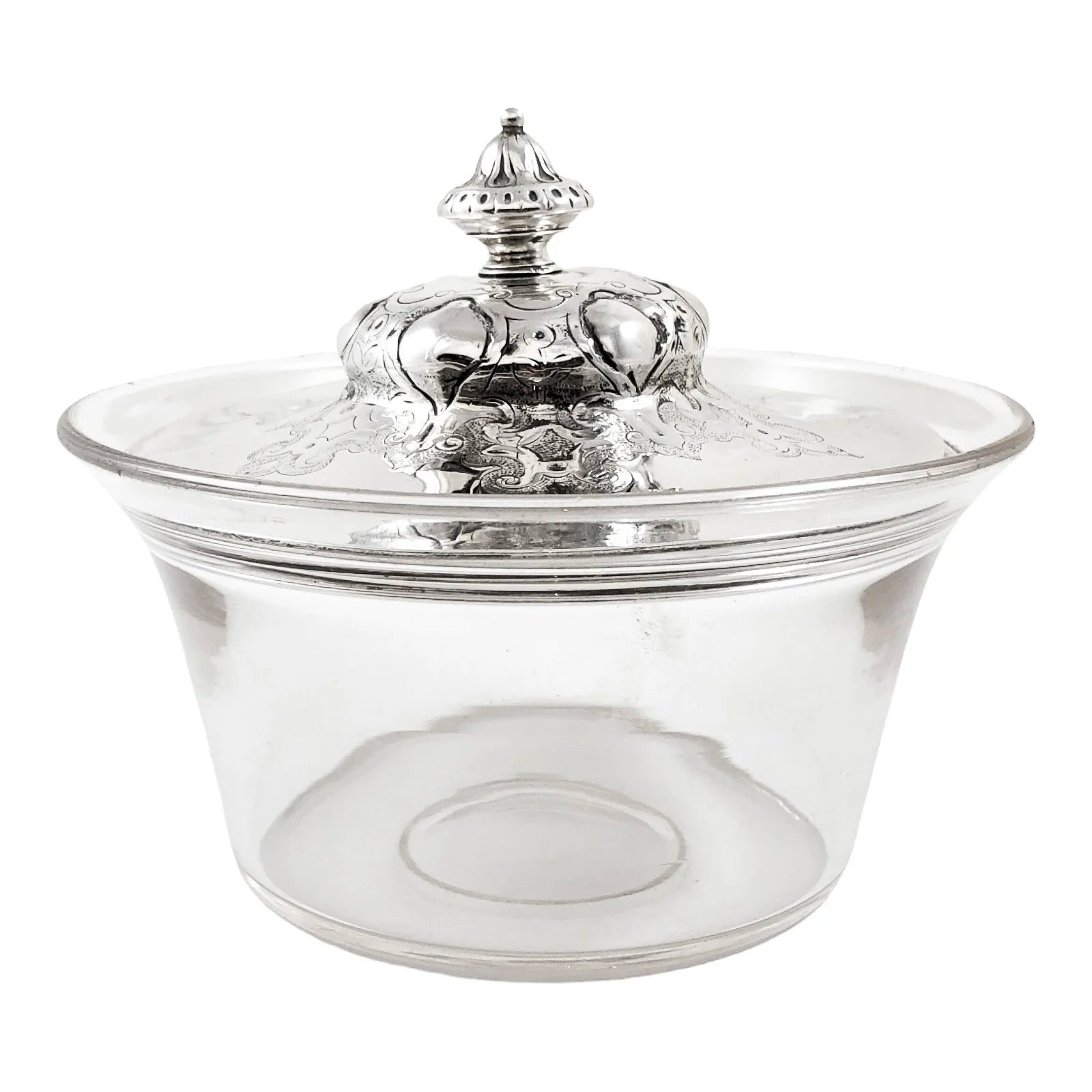 Early Victorian sterling silver large butter dish, Islamic design, coat of arms