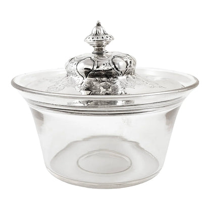 Early Victorian sterling silver large butter dish, Islamic design, coat of arms