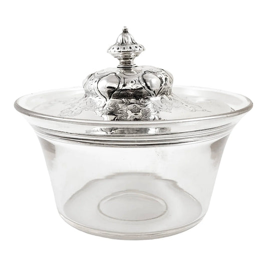 Early Victorian sterling silver large butter dish, Islamic design, coat of arms