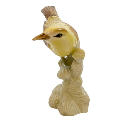 Vintage Czech Royal Dux porcelain yellow bird perched on branch figurine