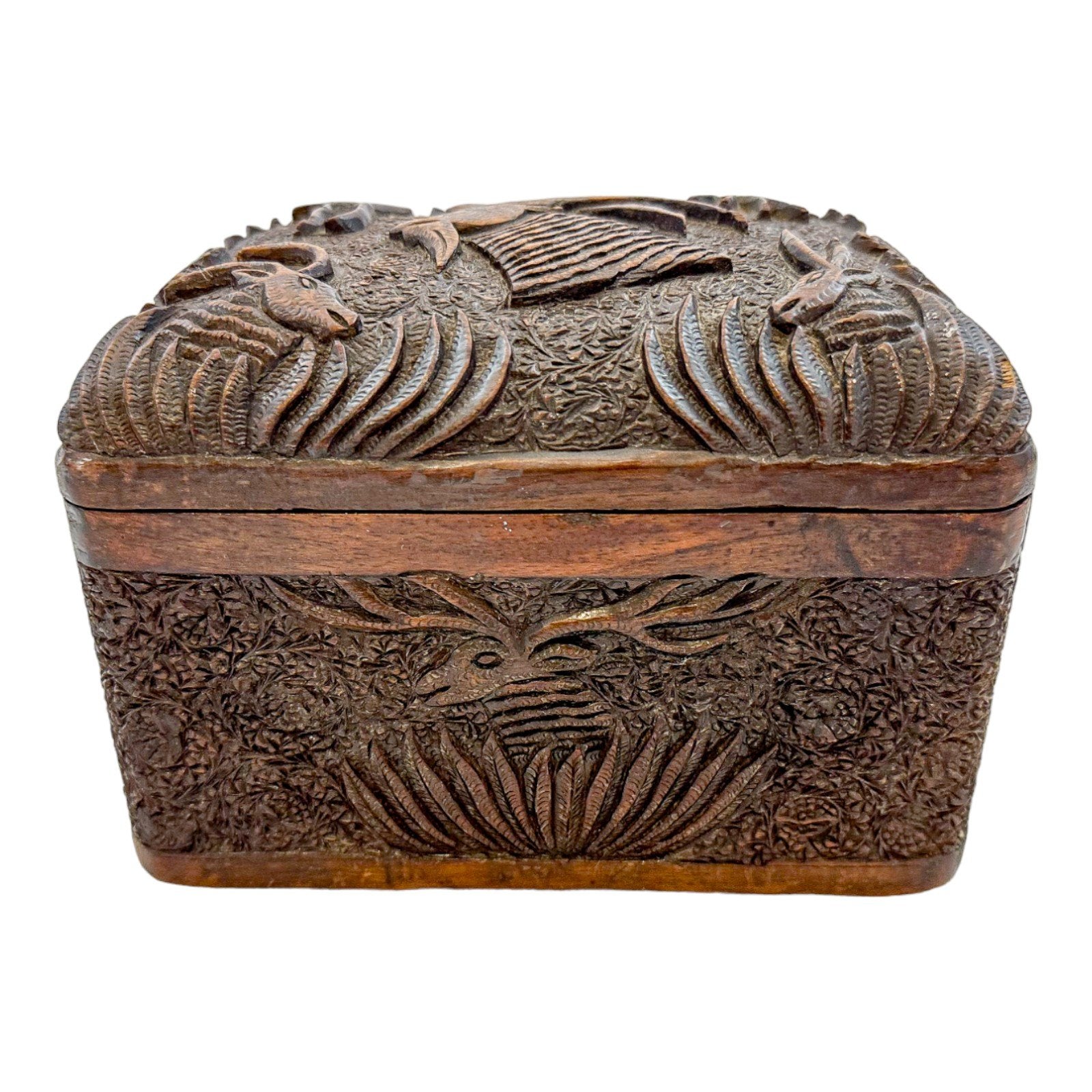 Antique Anglo-Indian carved sandalwood cigarette holder, dispensing box