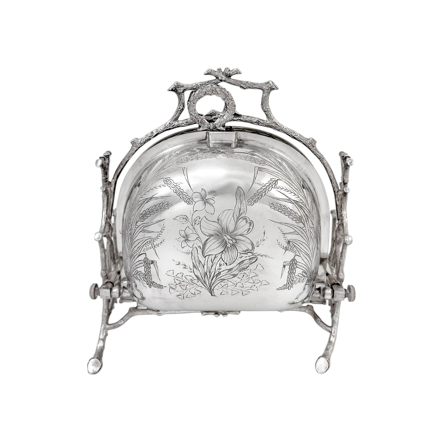 Victorian silver-plated Aesthetic folding biscuit box, Staniforth Fenton