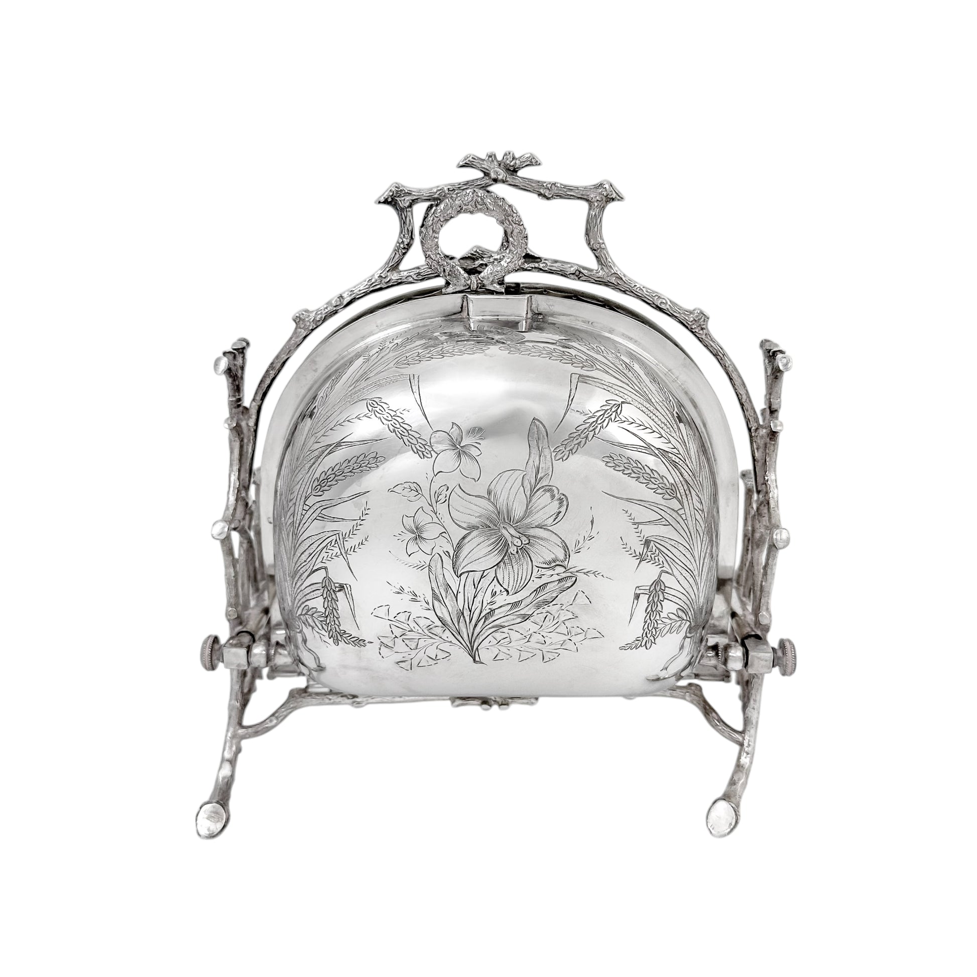 Victorian silver-plated Aesthetic folding biscuit box, Staniforth Fenton