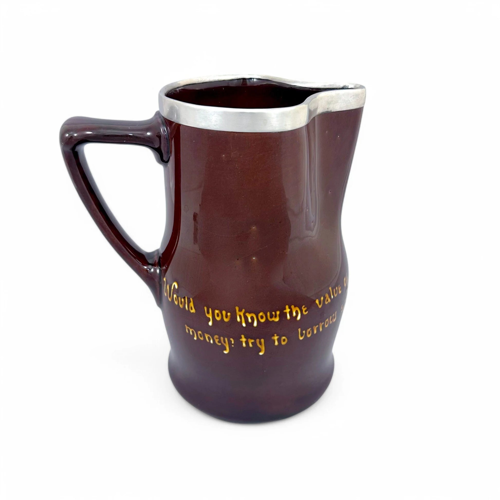 George V Royal Doulton Kingsware proverb pitcher with sterling silver rim