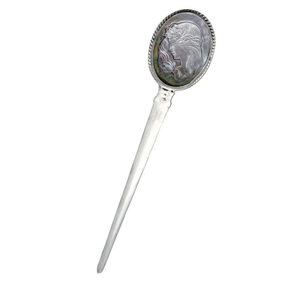 Art Nouveau style sterling silver letter opener with abalone mother-of-pearl medallion