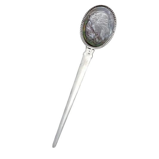 Art Nouveau style sterling silver letter opener with abalone mother-of-pearl medallion