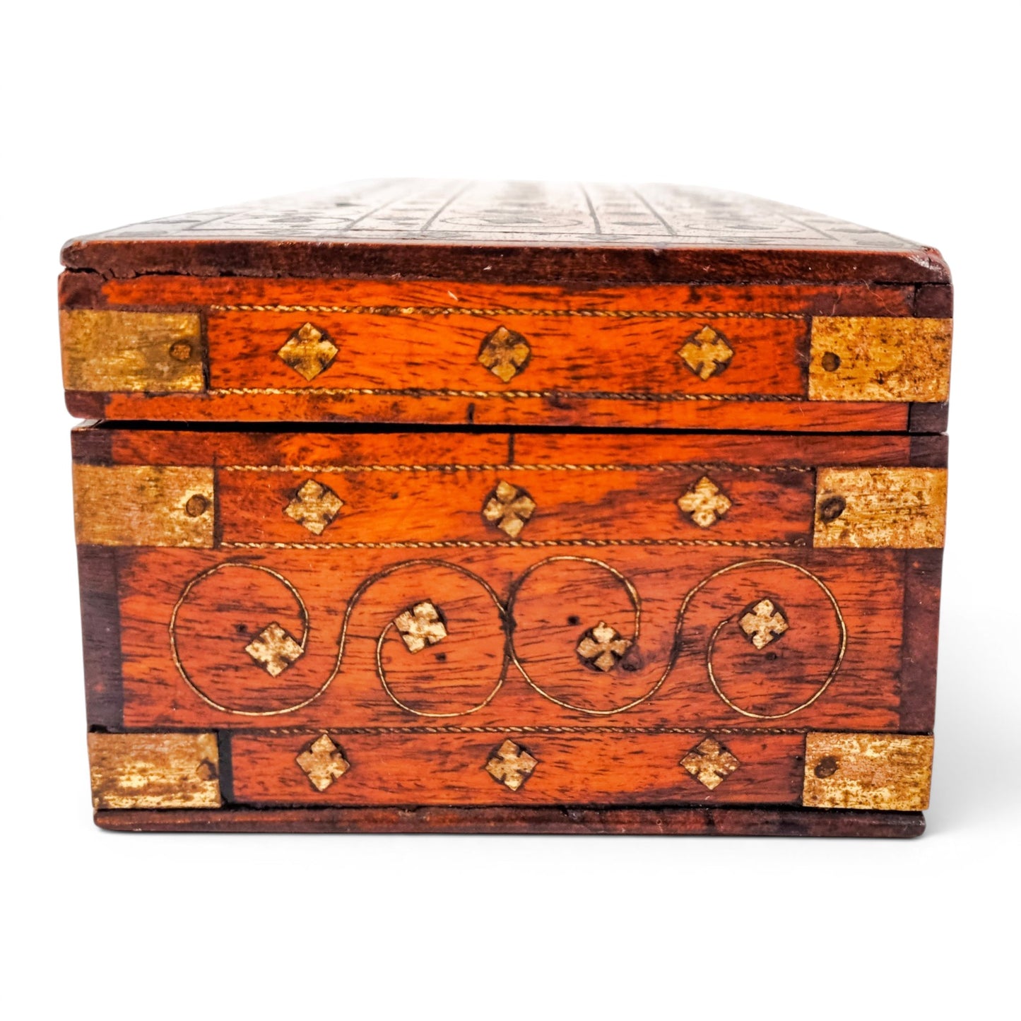 Victorian walnut piqué glove box with lock and key
