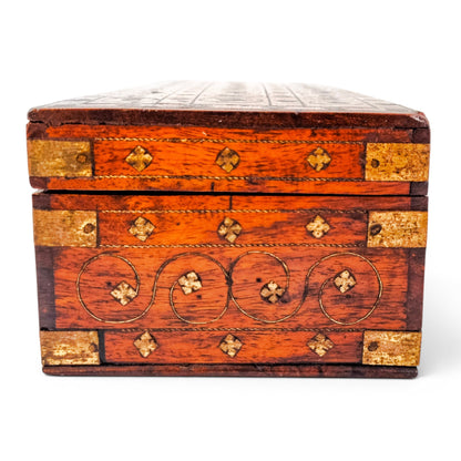 Victorian walnut piqué glove box with lock and key