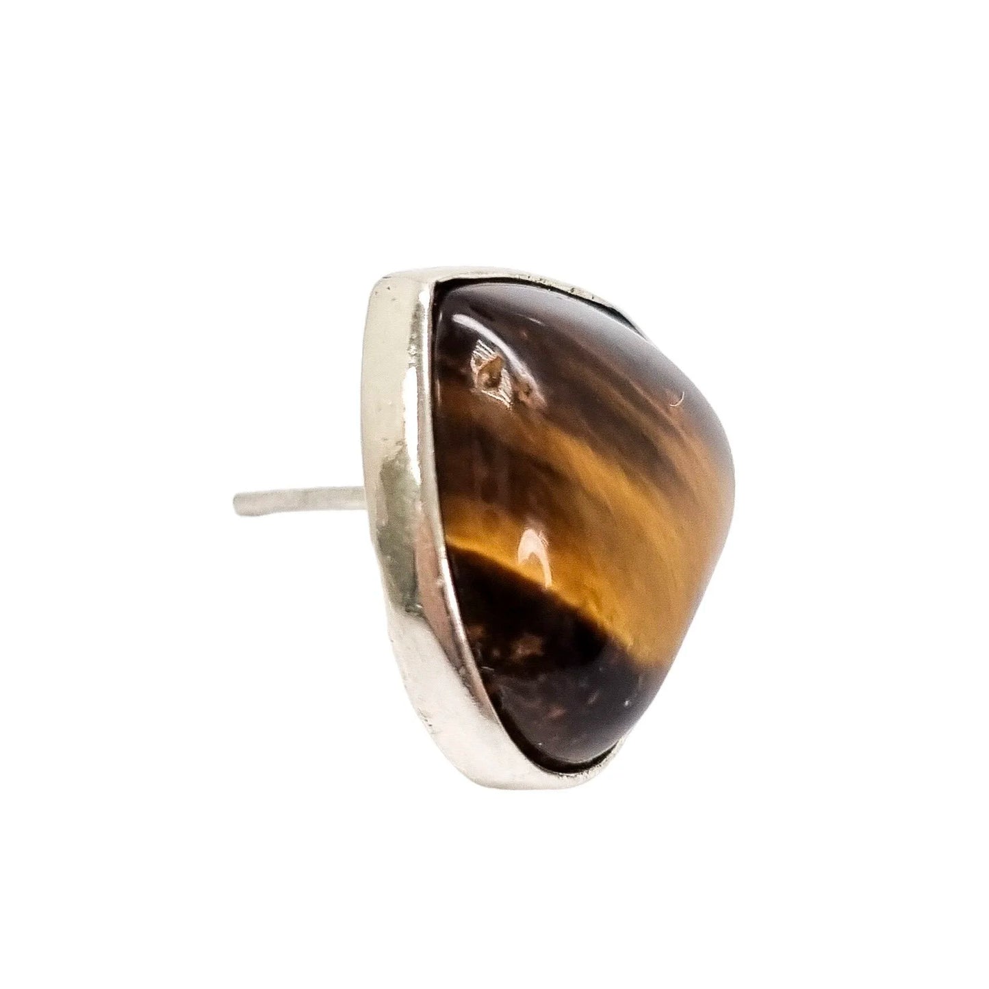 Tiger’s eye sterling silver heart-shaped stud earrings
